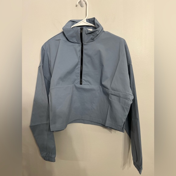 WeWoreWhat Dusty Blue pullover cropped quarter zip top‎ size Small NWT - Picture 1 of 8